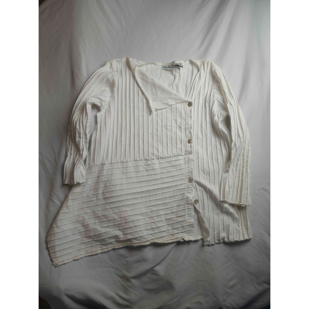 Patchington Blouse Top Womens Medium White Textured Button Front Long Sleeve